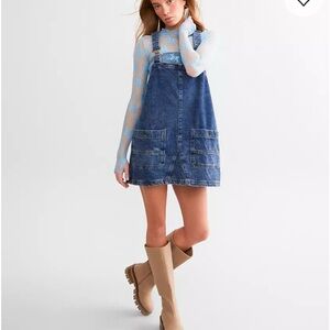 Free People Smock Denim Overall  Top Dress Sapphire Wash XL